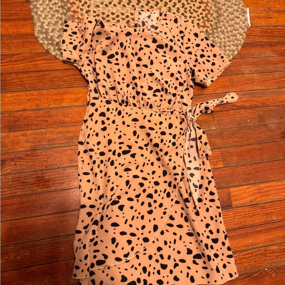 Chic Nation Black and Tan Polka Dot Dress